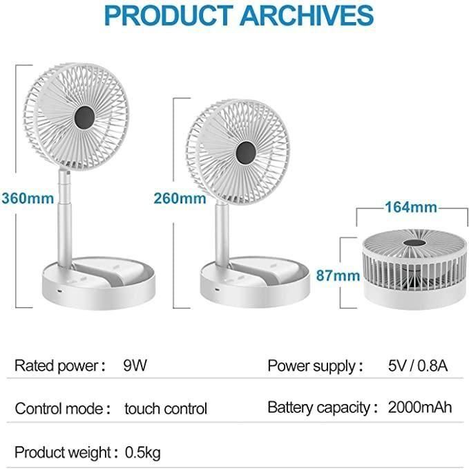 Powerful Rechargeable Adjustable AC/DC Table & Wall Fan – Portable USB Charging Fan with 2 Speed Control for Home, Office & Travel (Pack of 1) bynijf-tg