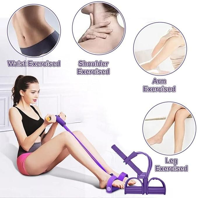 Yoga Pedal Puller Resistance Band – 4 Tube Tummy Trimmer Exercise Band for Home Workout, Full Body Fitness Equipment (Arms, Waist, Legs & Abs Training) bynijf-tg