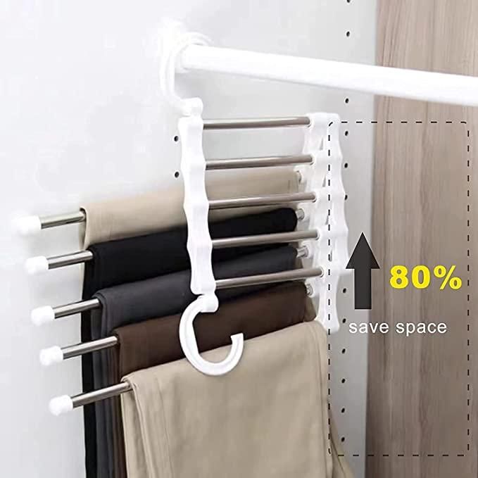 Hanger- 5 Layer Hanger Space Saving Non-Slip Cloth Organizer , 5 In 1 Multifunctional Layer Pant Rack For Trouser Scarf And Travel Storage bynijf-tg