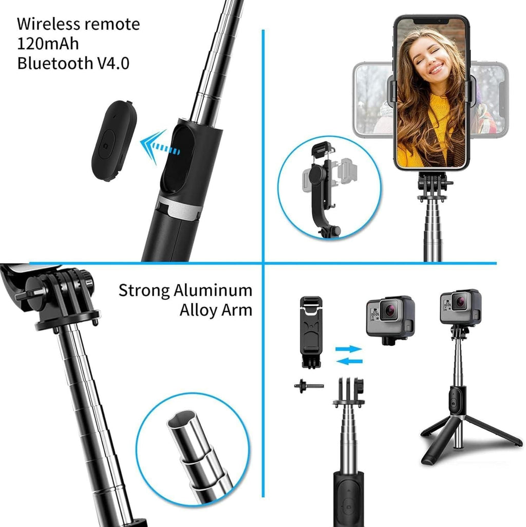Extendable Flash 3-in-1 Selfie Stick Tripod with Bluetooth Remote – Perfect for Vlogging & Photography bynijf-tg