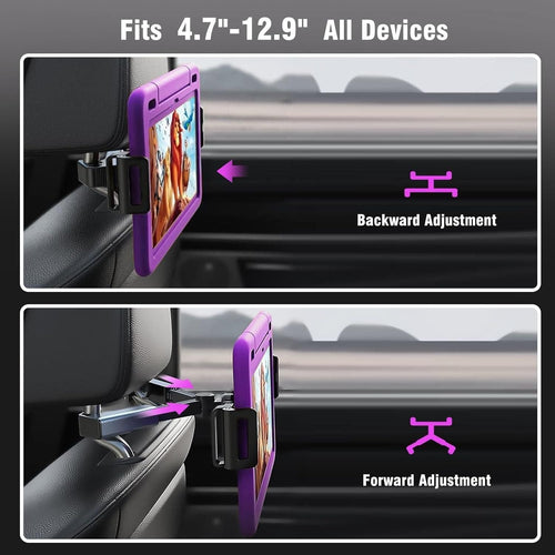 Car Headrest Phone & Tablet Holder with Telescopic Adjustable Arm – 360° Rotatable Rear Seat Mobile/iPad Mount bynijf-tg