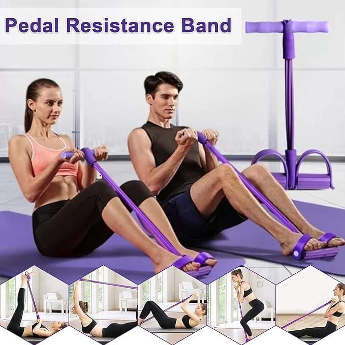 Yoga Pedal Puller Resistance Band – 4 Tube Tummy Trimmer Exercise Band for Home Workout, Full Body Fitness Equipment (Arms, Waist, Legs & Abs Training) bynijf-tg