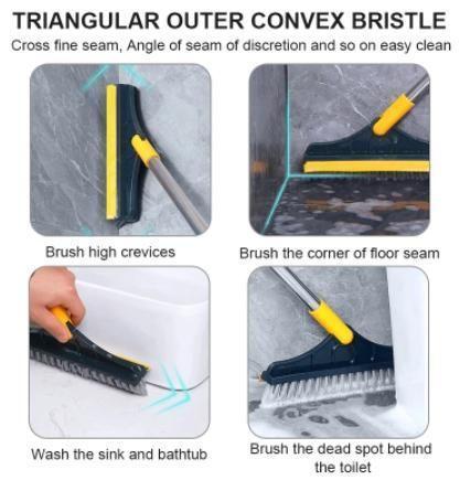 2-in-1 Floor Brush with Long Handle - Combines a stiff bristle floor brush and rubber wiper for scrubbing and water removal in one tool bynijf-tg