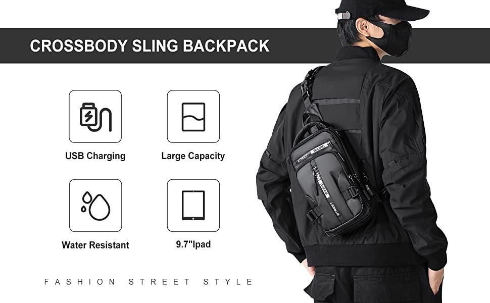 Sling Bag with USB Charging Port – Waterproof Crossbody Backpack with Breathable Mesh, Lightweight Travel & Daily Use Bag (Pack of 1, Multicolor) bynijf-tg