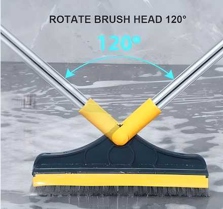 2-in-1 Floor Brush with Long Handle - Combines a stiff bristle floor brush and rubber wiper for scrubbing and water removal in one tool bynijf-tg