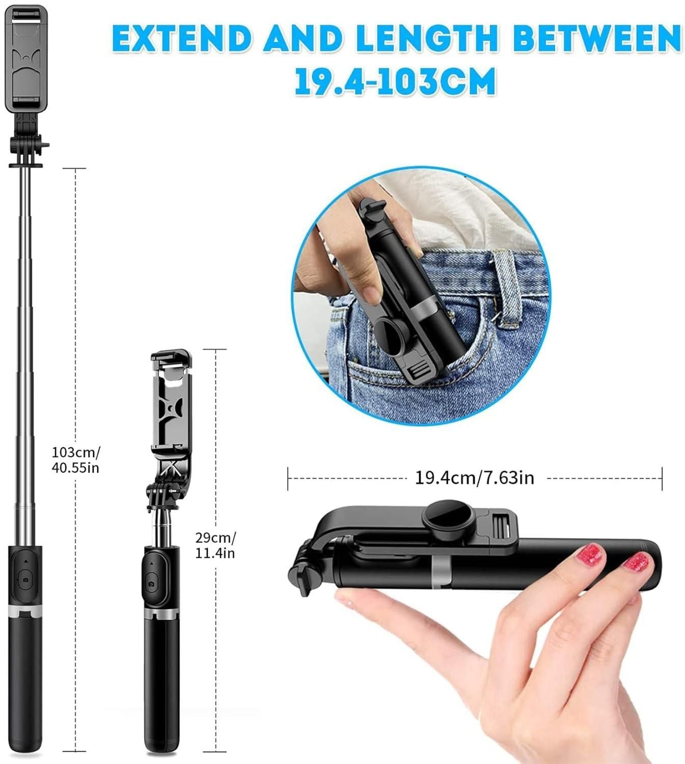 Extendable Flash 3-in-1 Selfie Stick Tripod with Bluetooth Remote – Perfect for Vlogging & Photography bynijf-tg