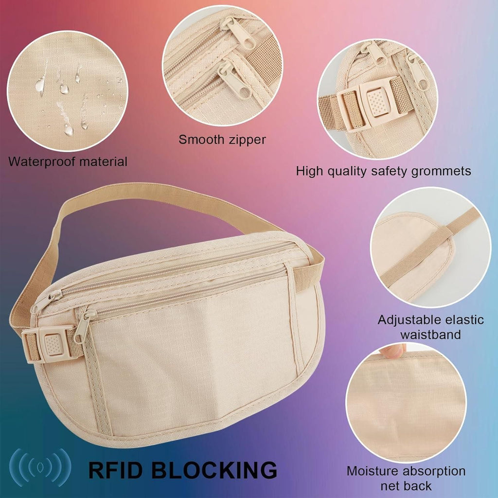 Money Belt for Travel – Anti-Theft Hidden Waist Pouch for Cash, Passport & Cards, Lightweight Secure Travel Wallet (Pack of 1, Assorted Color) bynijf-tg